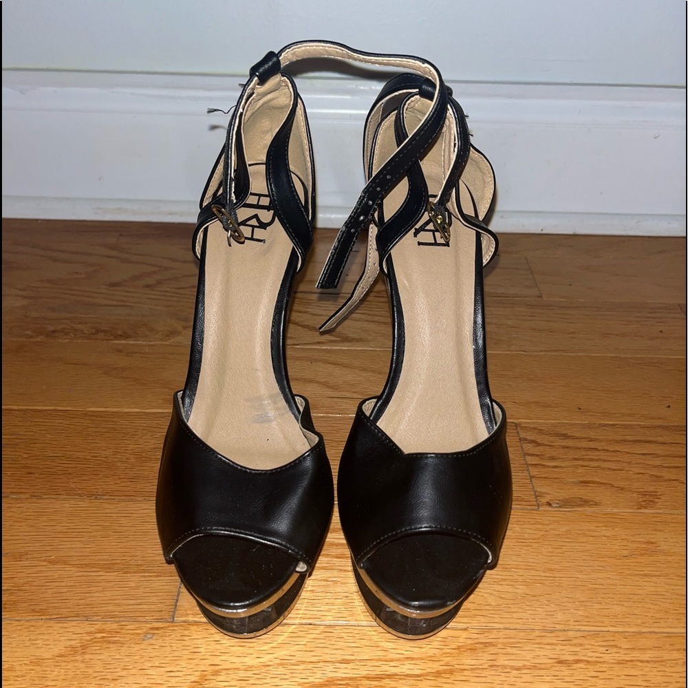 Black Wedge Heels with Transparent Clear Heel